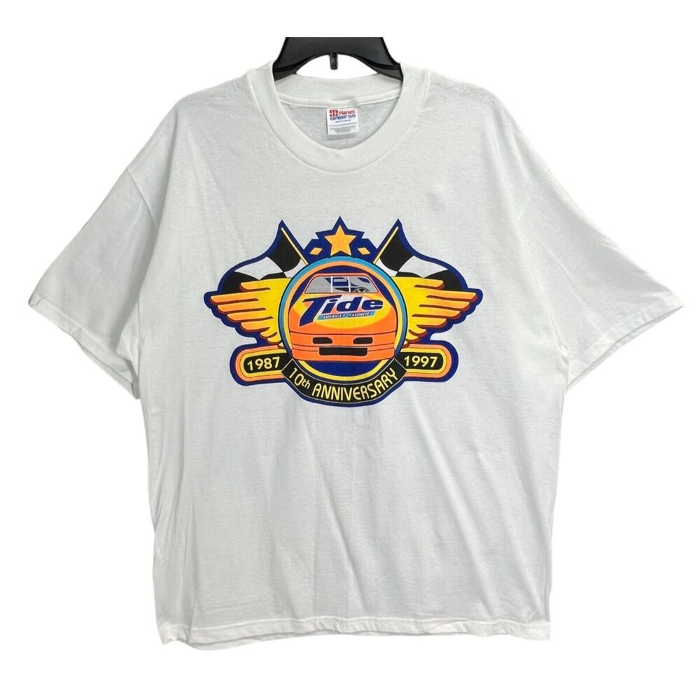 Vintage Tide Racing Shirt Mens XL‎ White 10th Anniversary NASCAR Graphic 90s